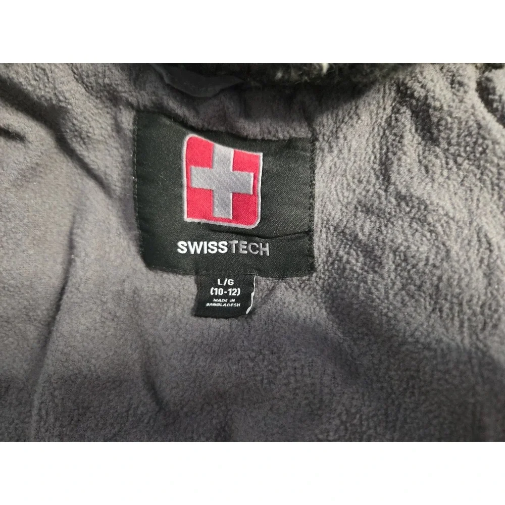 Swiss Tech Boys Grey Puffer Jacket Hooded Fleece Lined Size L 10-12